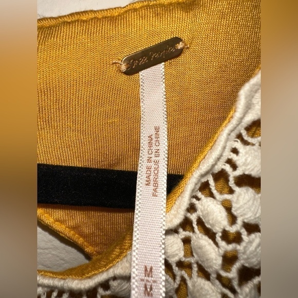 NWT free people women’s mustard yellow boho open back mini dress M fall crochet - Picture 2 of 11